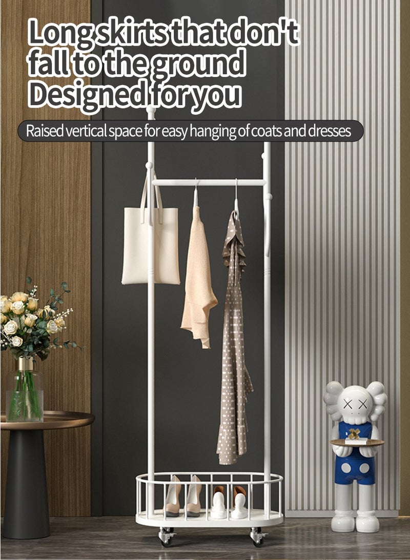 بيروي رف ملابس معدني قابل للدحرجة، رف ملابس معدني بعجلات وسلة تخزين، خطافات على شكل فرع، مناسب لتعليق الملابس والقبعات وحقائب اليد في غرفة المعيشة وغرفة النوم 80 سم - Image 4